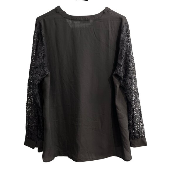 Tahari Top Women 2X Black Sheer Chiffon Lace Sleeve Blouse Pullover Tunic Office - Picture 2 of 12